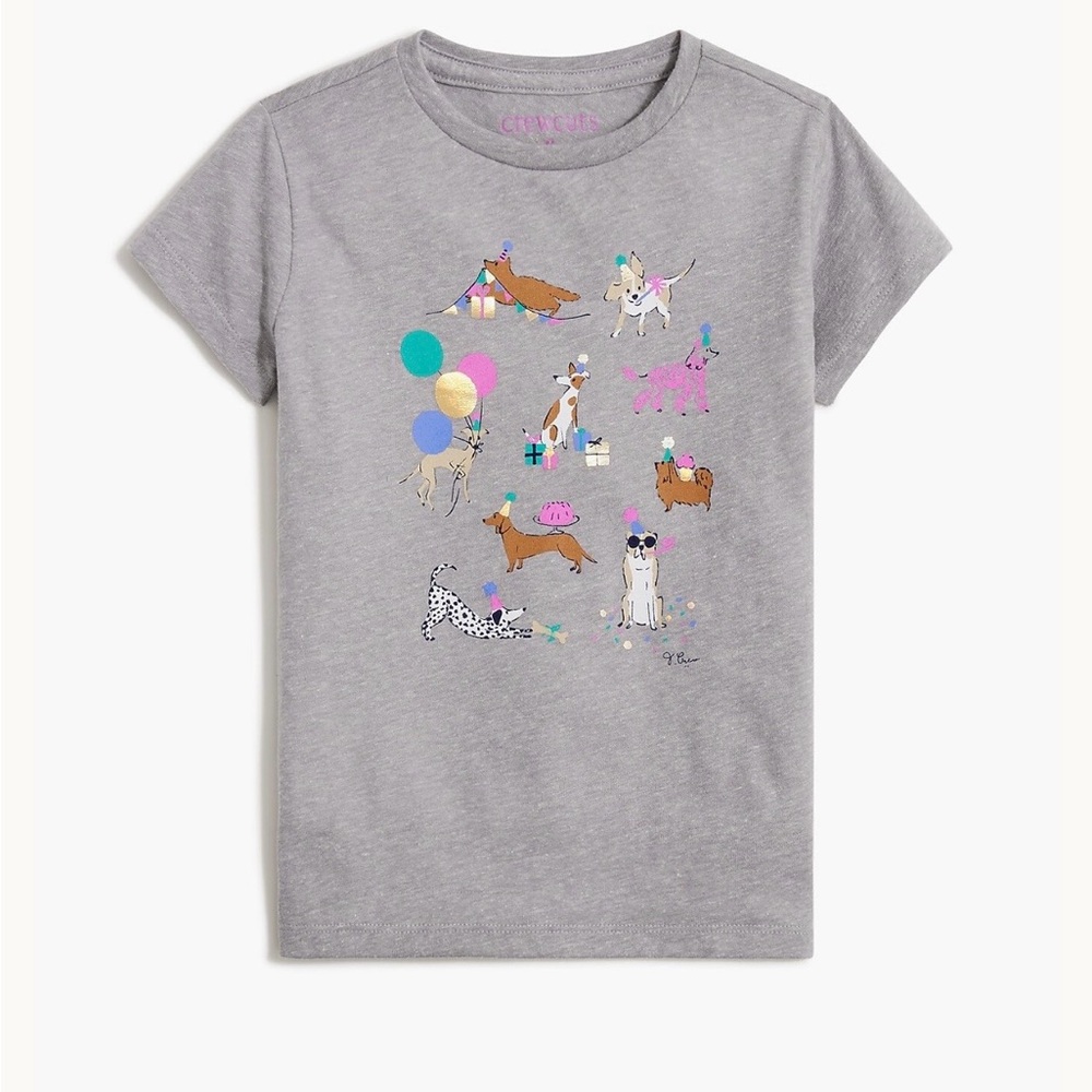 Crewcuts Girls' Gray Party Dogs Graphic Tee